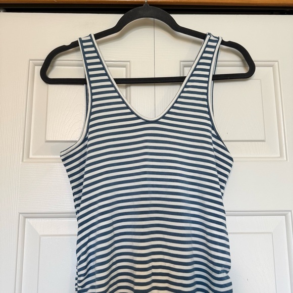 A PEA IN THE POD Blue Stripe Tank Midi Dress Stretch Jersey Rouching Maternity - Picture 2 of 8